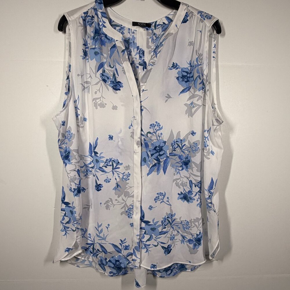 NYDJ Pleat Back Sleeveless Split Neck Blouse Size XL